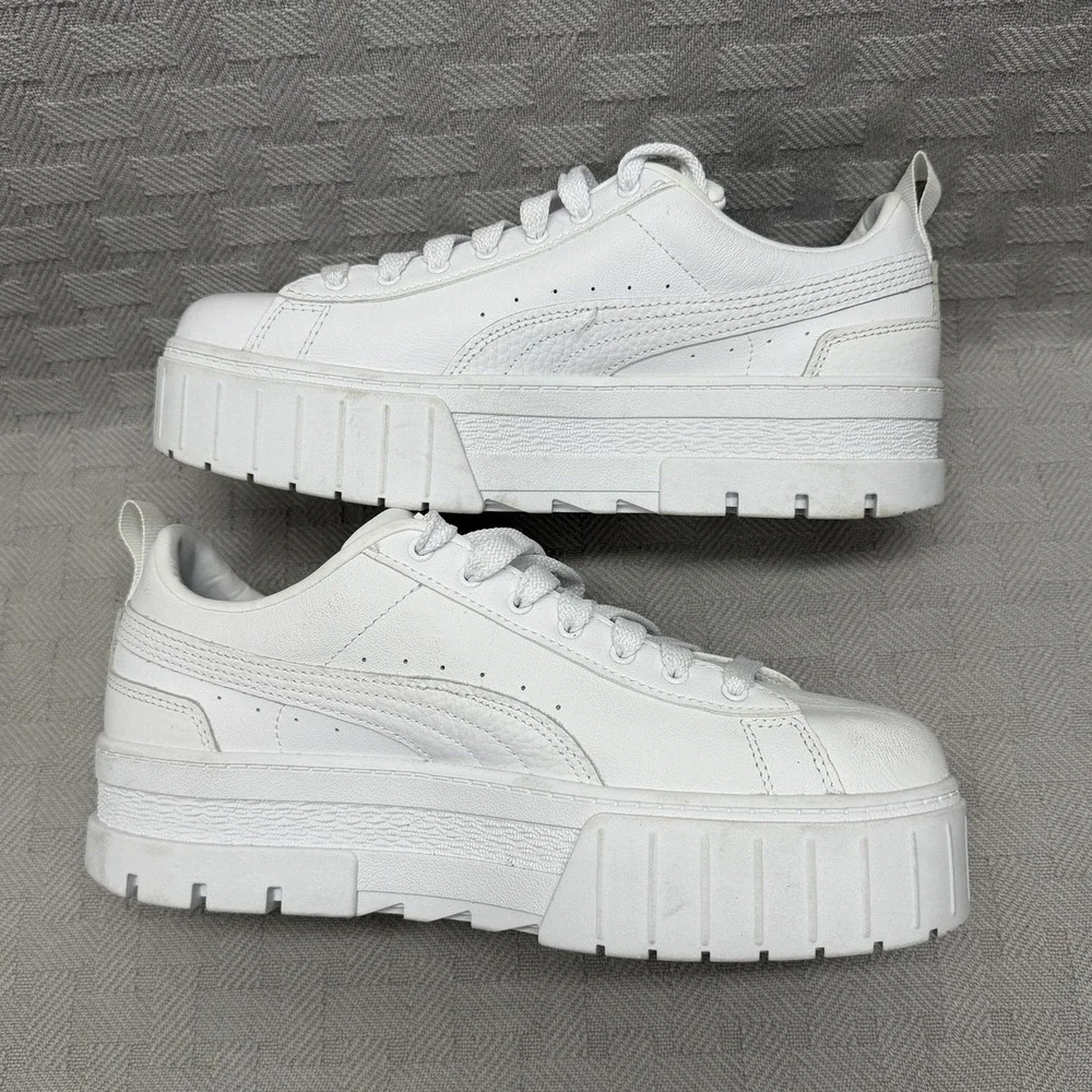 PUMA Luxe Mayze Shoes Womens Size 9.5 White Leather Platform‎ Sneakers 384209-01